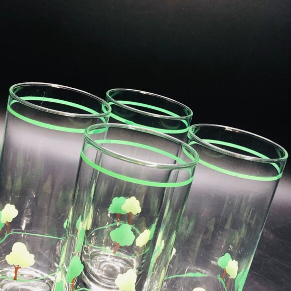 Vintage 80s Green Tree Hill Tom Collins Cocktail Highball Glass -Set of 4 - Picture 4 of 11